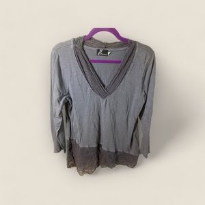 Fenini Boho Women’s Taupe Purple Blouse (3/4 sleeve) - S